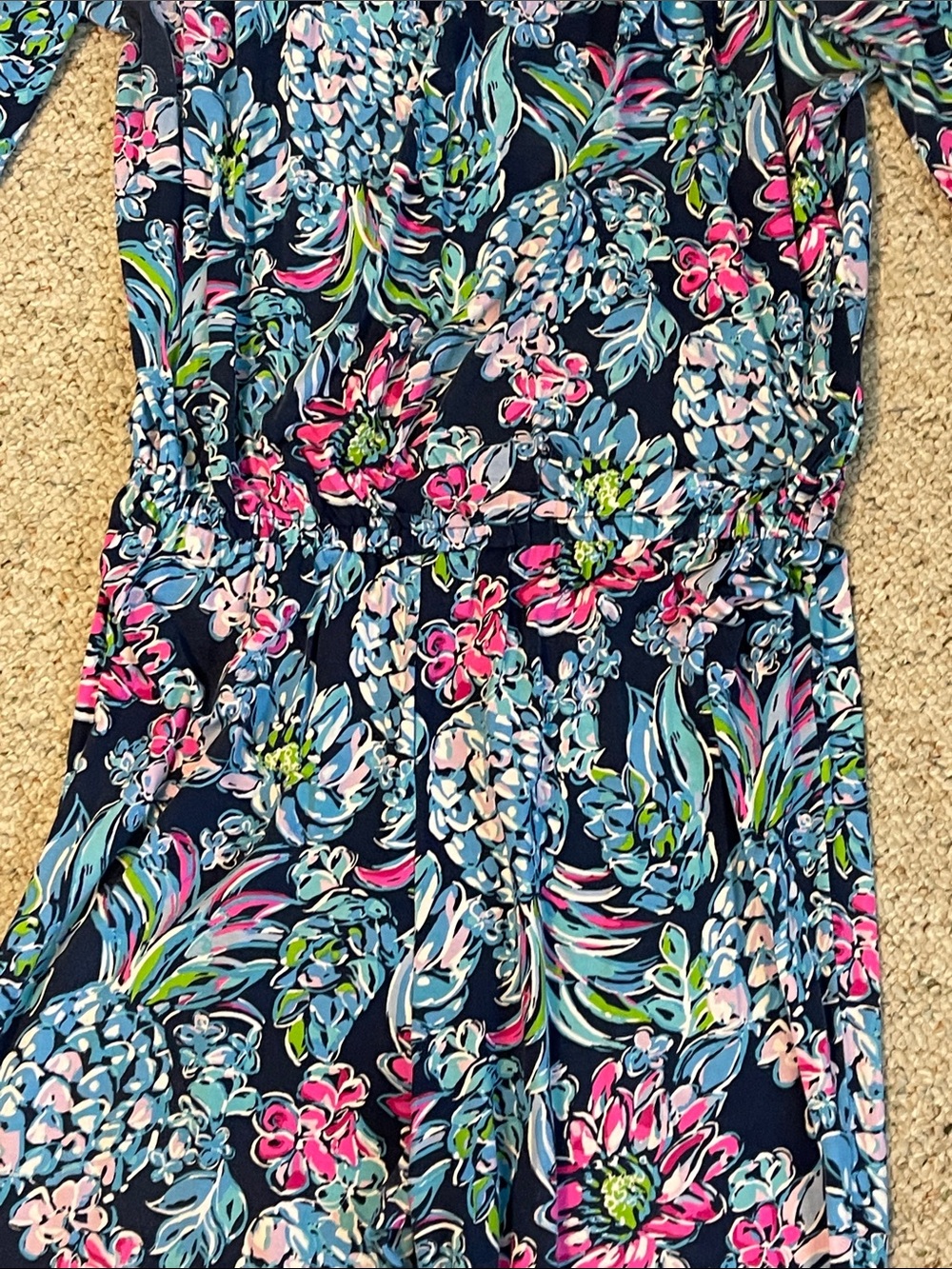Lilly Pulitzer Navy Floral Off-Shoulder Jumpsuit with Pink & Light Blue Accents - Picture 5 of 10